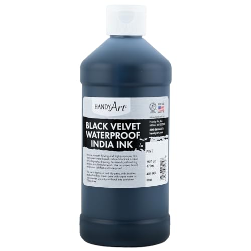 Handy Art Black Velvet Waterproof India Ink, 16 Fl Oz Bottle, Matte Black - size: 16 Fl Oz