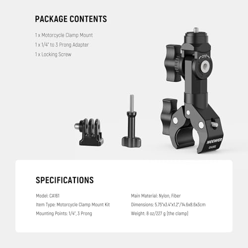 NEEWER Motorcycle Bike Handlebar Clamp Action Camera Mount, CA161 - style: CA161