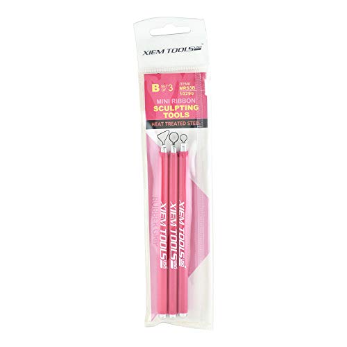 Xiem Tools USA Mini Ribbon Sculpting Tools, Heat Treated Steel, Set B Includes 3 Tools with Pink Handles (MRS3B-10290)