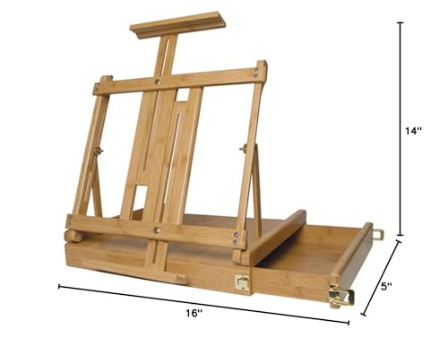Art Alternatives Bamboo Ravenna Tabletop Sketch Box Easel - Portable Size of 16"x14"x5" - Storage + Carrying Handle