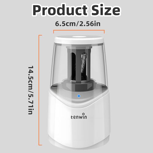 tenwin Rechargeable Pencil Sharpener for 6-8mm Pencils Automatic Sharpening - color: White