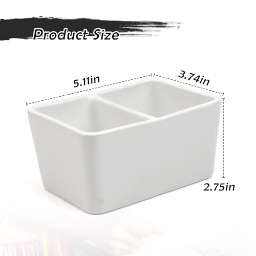 Ceramic Paint Palette 2 Deep Well Paint Brush Wash Bowl Paint Brush Washing Container Large Capacity Wash Bowl for Watercolor Gouache Painting