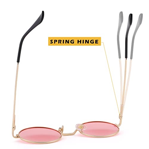 Pro Acme Small Round Polarized Sunglasses for Women Men Retro Metal Shades - color: C9 - Gold Frame/Transparent Pink Lens