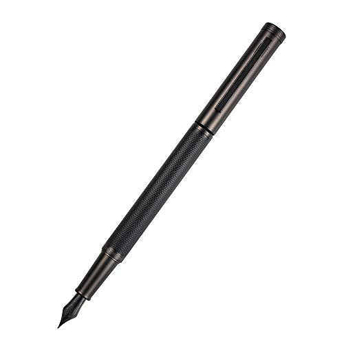 Matte Black Forest Fountain Pen Extra Fine Nib Classic Design with Converter and Metal Pen Box Set by Asvine - color: Black, style: Extra Fine Point