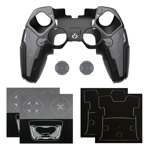 PlayVital for ps5 Edge Controller Silicone Cover Skin - Stellar Mecha Anti-slip Grip Protector for ps5 Edge Controller with Joystick Cap & Sticker, Shockproof Case - Black & Gunmetal Gray - color: Black & Gunmetal Gray