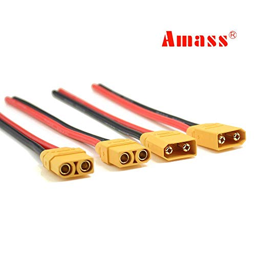 SoloGood Amass 2 Pair 10AWG XT90 Pigtails XT90 Connector with Wire 150mm Silicon Wire XT 90 Plug Male and Female Connector for RC Lipo Battery FPV Racing Drone … - size: 2 Pairs XT90 connector with wire