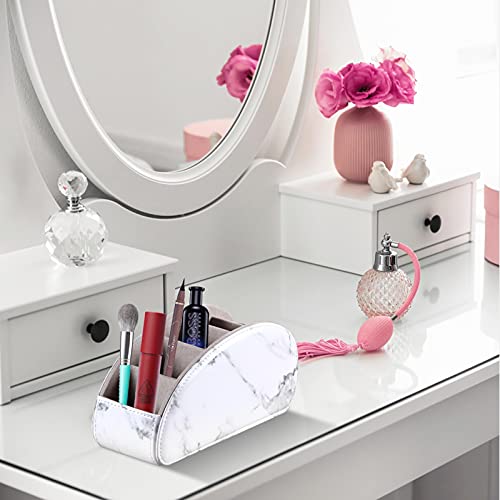 YAPISHI All-in-One Leather White TV Remote Holder with 5 Compartments - color: Marble White, size: Large