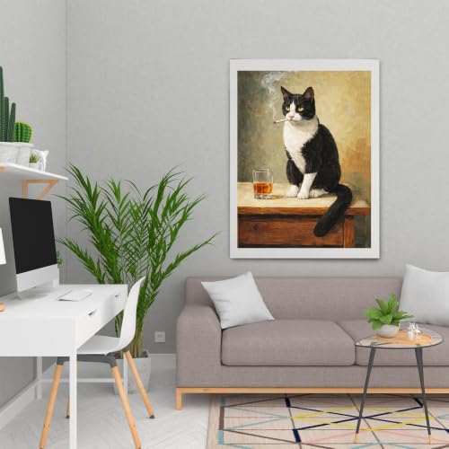 ZeeLionArt Diamond Art Kit, Smoking Cat Whiskey, 12x16 Inch - color: DP04656