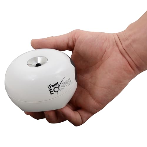 Westcott iPoint Eclipse Battery Pencil Sharpener, Unique Two-Blade Technology, EZ-View Reservoir, Requires 4 AA Batteries, White, for Home, Small Office, Classroom, Back to School, School Supplies