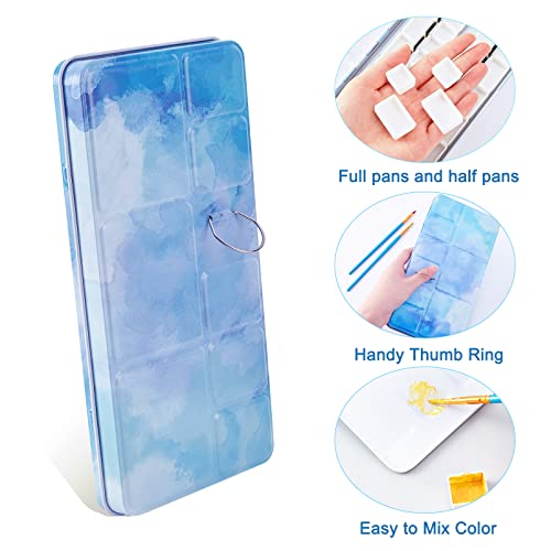 PH PandaHall Empty Watercolor Palette, 42 Half Pans & 24 Full Pans Large Watercolor Tray Tin with Fold Out Palette for DIY Watercolor Oils Painting Sketching Travel Case Art Drawing Supplies