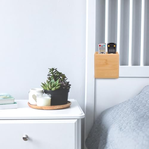 Garneck Bamboo Remote Control Holder Wall Mount Wood Remote Caddy Organizer - size: 10x9.5cm