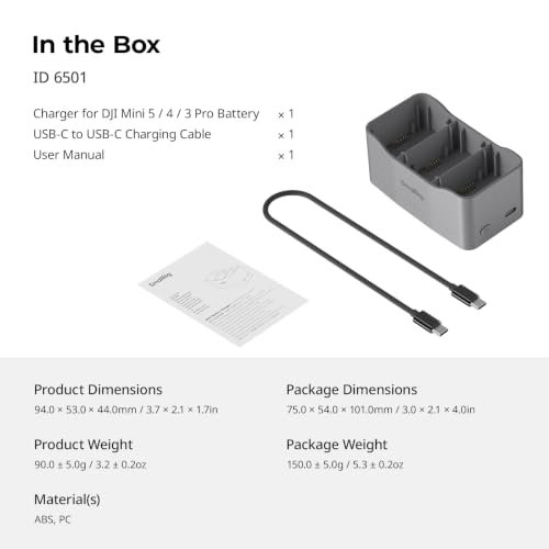 SmallRig 65W 3-Channel Battery Charger for DJI Mini5 Pro / Mini4 Pro/Mini 3 Pro/Mini 3 Intelligent Flight Batteries, Fast Charger with 5 Modes, USB Output & Multi-Protection - 6501