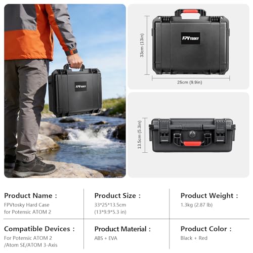 FPVtosky Hard Case for Potensic Atom 2/3-Axis/SE/Atom LT Fly More Combo. Waterproof and Shock-Resistant Bag can Hold the Remote Controller, Batteries, Charger, and Accessories (Case only)