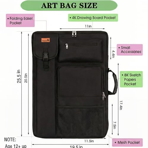 TreochtFUN Art Portfolio Case 24" x 18" - Medium Artist Backpack - color: black