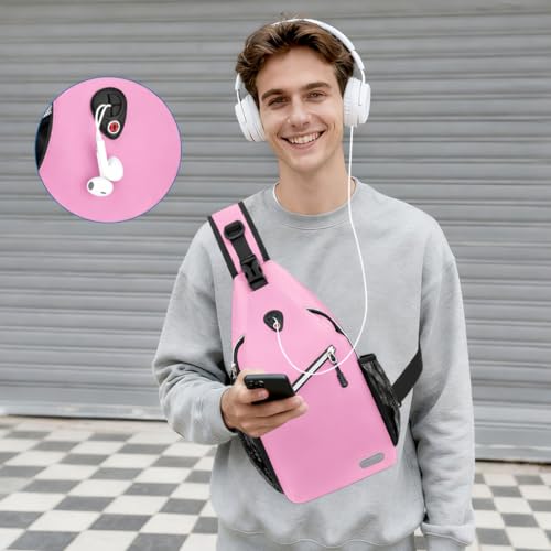 MOSISO Small Sling Bag for Men, Crossbody Shoulder Chest Daypack Bag - color: Light Pink