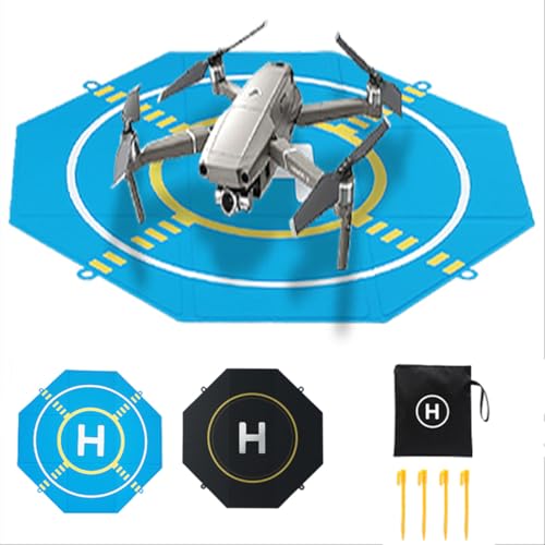 Drone Landing Pad Portable Foldable with Night Vision,25in Double-Sided Waterproof Helipad for DJI Mavic 3/Mini 4K/Air 3S/Neo/Flip/Avata 2 RC Drones Helicopter, Drone Landing Pad Accessories - color: Blue-25in