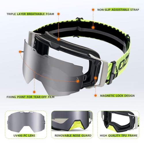Motocross Goggles Anti-Fog Motorcycle Protective Eyewear for Men - color: Sliver