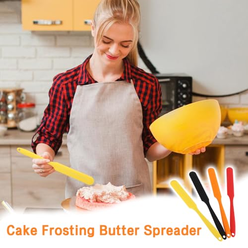 Silicone Jar Spatula Set of 4, Flexible Small Spurtle Spatula for Kitchen Use, Long Handle Skinny Narrow Blender Sparula for Frosting, Peanut Butter, Cake Icing, Chocolate, Cream