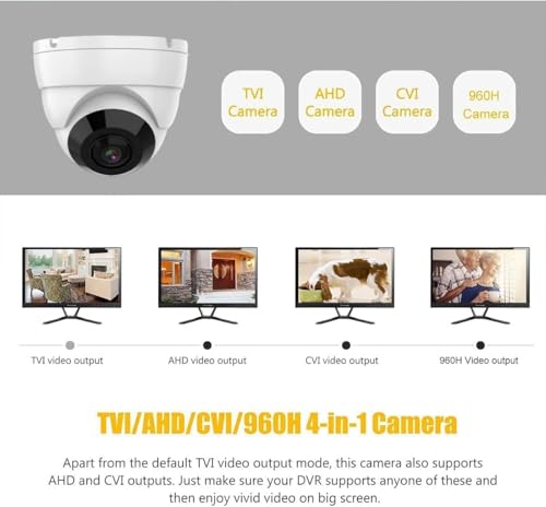 Real HD 5MP TVI Analog Camera 180° Wide Viewing Angle Fisheye Dome BNC Camera (Quadbrid 4-in1 HD-CVI/TVI/AHD/Analog), 65ft Night Vision, 2.8mm Lens, Metal Housing, Coaxial Output