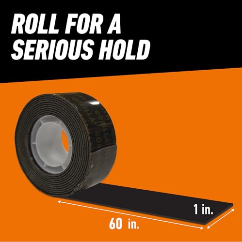 Gorilla - Heavy Duty Double Sided Mounting Tape, Weatherproof, 1" x 60", Black, (Pack of 12) - style: 12 - Pack