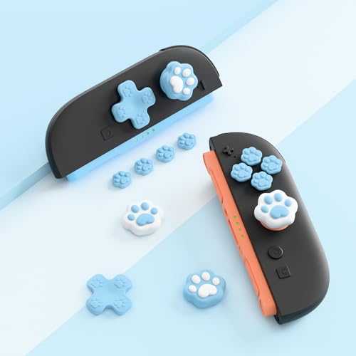 GeekShare Silicone Cross D-Pad Button Caps Set Joystick Cover, Cat Paw ABXY Key Button Thumb Grips Compatible with Switch 2 Game Console - Blue - color: Blue Cat