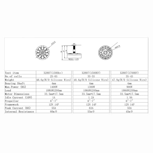 DYS 4pcs X2807 1300KV 1500KV 1700KV Brushless Motor 6S for 7inch Long Range FPV Racing Drone Freestyle FPV Drone Quadcopter Motor (X2807 1300KV 4PCS)