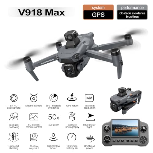 V918 GPS Drone with 8K Camera for Adults, RC Drones with 5 inch HD Screen