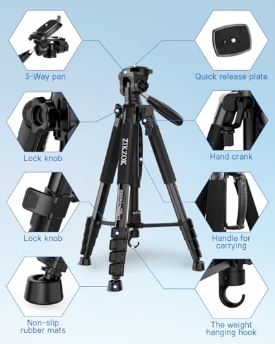 75" Camera Tripod, Aluminum Heavy Duty Camera Stand for ipad Phone, Travel Tripod with/Carry Bag/Phone Tablet Holder, Compatible with Canon Nikon Sony DSLR, Spotting Scopes, Max Load 15 Lb(Black) - color: Black-75 inch