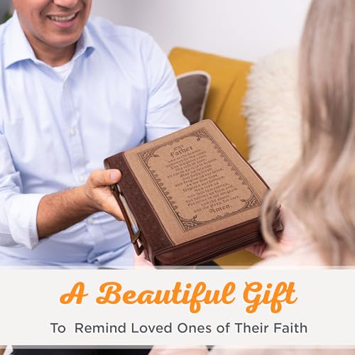 Christian Art Gifts Faux Leather Bible Cover: The Lord’s Prayer, Brown/Tan
