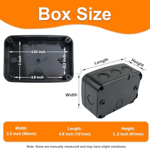 greencycle Junction Box, Project Box IP66 Waterproof Outdoor Box ABS Plastic Electrical Boxes Electronic Enclosure Black,4.9 x 3.3 x 2.3 inch (125x86x62mm) - color: Black, size: 4.9x3.3x2.3"