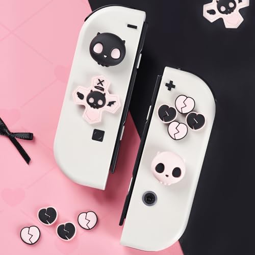 GeekShare Silicone Cross D-Pad Button Caps Set Joystick Cover - Cute ABXY Key Buttons Sticker Compatible with Switch/OLED Joy Con - Sweetheart Skull - size: Switch / OLED Sweetheart Skull