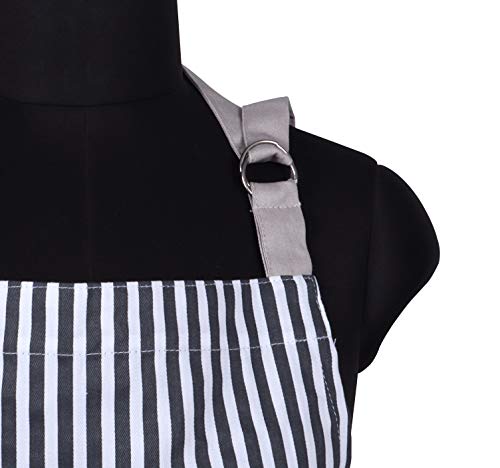 AMOUR INFINI Cotton Aprons for Women with Pockets Adjustable Strap and Waist Ties Printed Reusable Aprons for Baking, Cooking, Gardening (27.5 x 33 Inches - Charcoal) - color: Pinstripe Charcoal