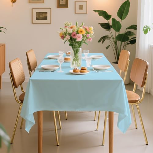 10 Pack Premium Disposable Plastic Tablecloth 54" X 108" Rectangle Table Cover for Birthdays Weddings Christmas Anniversary Buffet Table (Light Blue) - color: Light Blue, size: 54" X 108" Rectangle