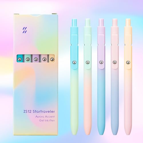 Lanxivi Black Ink Gel Pens 5 PCS Set, Fine Point 0.5mm Cute Pens, Gradual Barrel Comfort Grip Smooth Writing Pen for Journaling and Signature - color: Aurora Black Ink