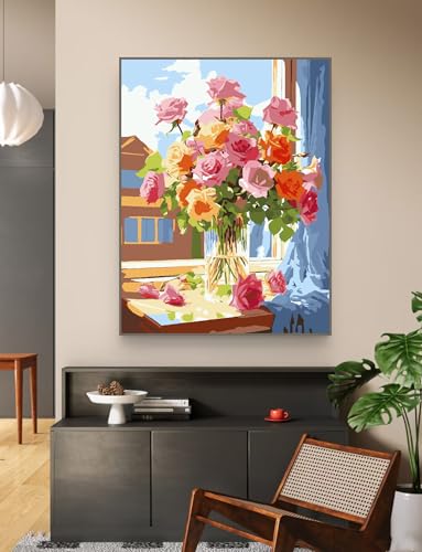 ZRIZQ Paint by Numbers Kit for Adults Beginner,Flowers 16x20 - color: 16"X20"Rolled Canvas-Flowers 9