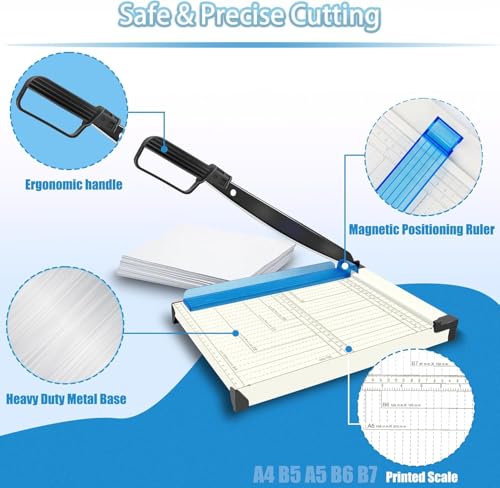 Paper Cutter, A4 Paper Trimmer with Safety Guard, 12" Cut Length Paper Cutting Board, Guillotine Trimmer with 16 Sheets Capacity, Paper Slicer for Scrapbooking Craft, Coupon, Label, Cardstock-White - color: White