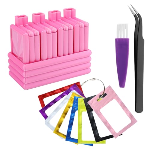 Diamond Painting Trays with Lid, 4Pcs Diamond Art Tray with 4 Compartments Diamond Painting Storage Organizers Case, Tweezers, Brushes, 16pcs Ziplock Pouches Bags for Diamond Art Kit (Pink) - color: Pink