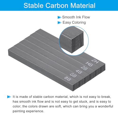PATIKIL Compressed Charcoal Sticks, 6 Pack 2H/2B/4B/6B/8B/HB Art Supplies Sketch Square Stick for Artist Drawing Sketching Shading Painting, Black