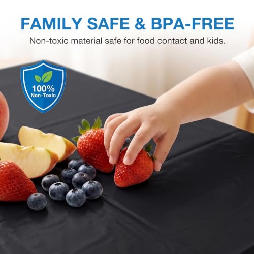 Disposable Table Cloth Plastic, 54In x 300Ft Black Plastic Tablecloth Roll - color: Black