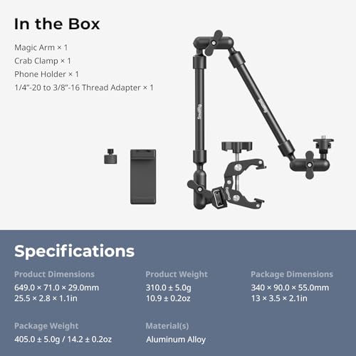 SMALLRIG 22" Magic Arm Clamp, Overhead Phone Mount Holder Stand, Camera Arm - style: Double Ball Joints