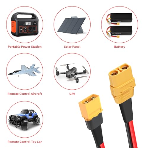 ELFCULB XT60 to XT90 Adapter Cable 10AWG XT60 Male to XT90 Female Connector Cable for RC Lipo Battery Drone(2FT) - color: XT60 Male to XT90 Female