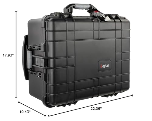 Eylar Large 22.06" Protective Roller Hard Camera Case for Cameras, Drones, Tools, and AV Equipment with IP67 Waterproof, Shock Resistant, and Customizable Foam Inserts (Black)