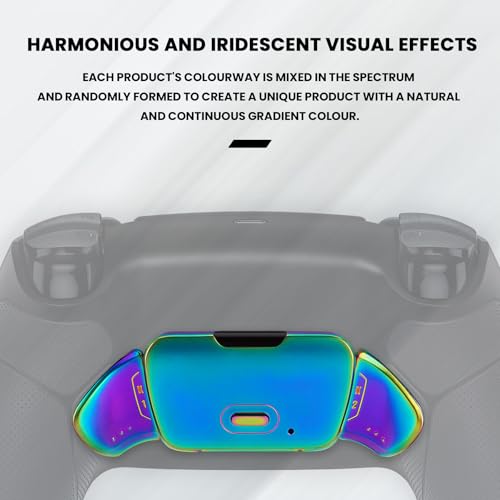 eXtremeRate Rainbow Aura Blue Purple Real Metal Buttons RMB RISE V3 Remap Kit for PS5 Controller BDM-030 040 050, Black Rubberized Grip White Bottom Shell Programable Back Buttons for PS5 Controller - color: White Black Rainbow