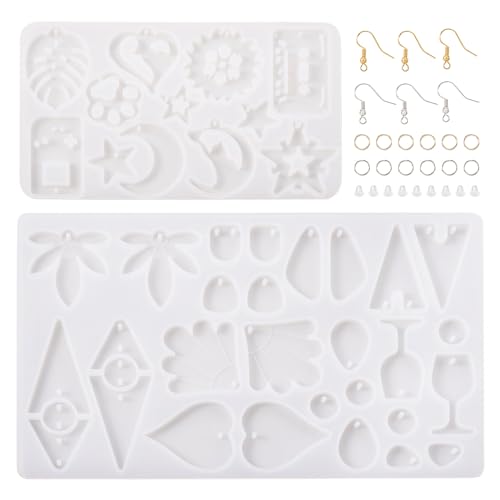 Elecrelive 2Pcs Geometric Resin Earring Molds Leaf Heart Triangle Teardrop Epoxy Silicone Earring Mould with Ear Hooks for Women DIY Craft Pendants Necklace Key Chains - color: Clear-Geometric