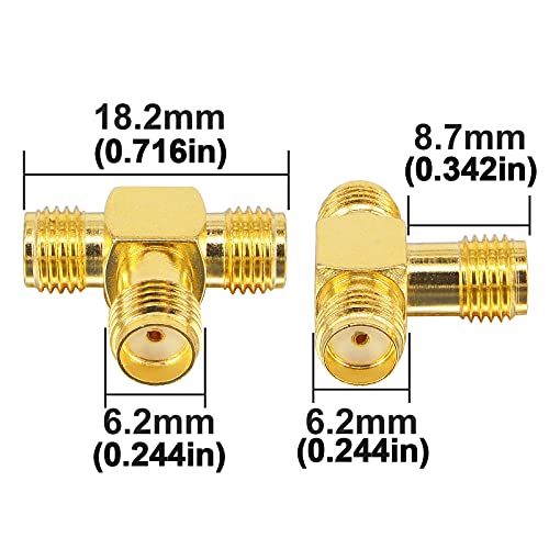 SMA Splitter Adapter SMA Female to Dual SMA Female Triple Tee Connector Splitter Antenna SMA 2-Way Converter for WiFi Aerial FPV Drone Radio Baofeng Yaesu Camera Pack of 2 - size: SMA Female to Dual SMA Female