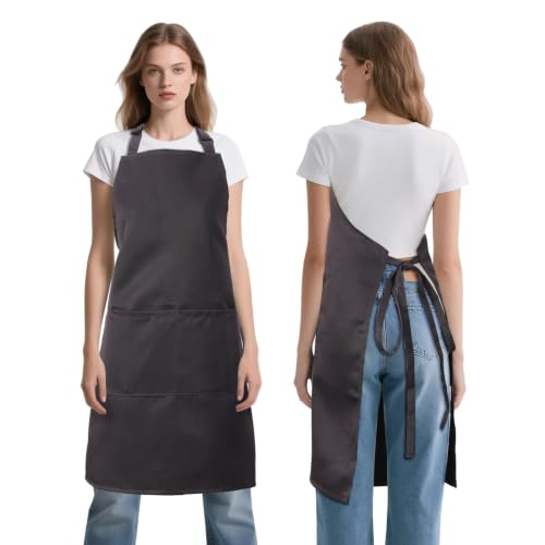 Kitchen Bib Chef Apron for Women Men with Pockets - color: Grey