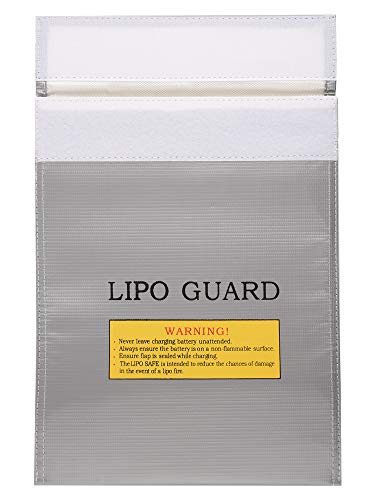 Fire Resistant Flame-Resistant Fireproof Explosion-Proof Waterproof Lipo Battery Storage Guard Pouch Sleeve Safety Protective Bag for Safe Charge & Storage - 12 x 9 Inches Large Size (Silver)