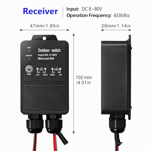DieseRC Waterproof 12V Wireless Remote Control Switch DC 8V-80V Heavy-Duty 30A Radio Wireless Remote Relay Switch Outdoor for Wet Location Light Water Pump Farm - style: DC 8V-80V