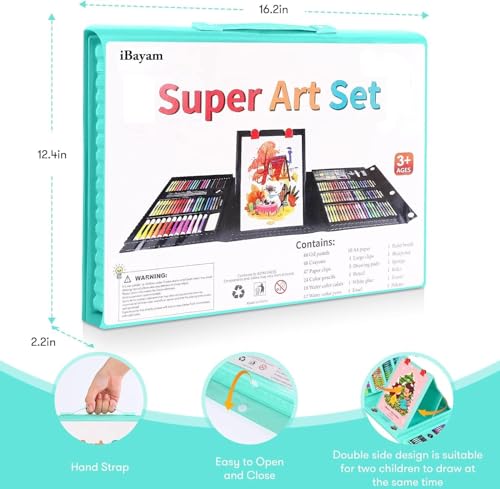 iBayam Art Supplies for Adult, Art Set Case, Trifold Easel, Scratch Paper - color: Green