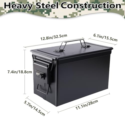 Ammo Can & Ammo Box, Fireproof & Waterproof Metal Storage Box - Perfect for Ammo, Lithium Batteries & RC Car Batteries (Round Lock, Khaki-12.8 * 7.4 * 6.1") - color: Khaki-12.8*7.4*6.1", style: Round Lock